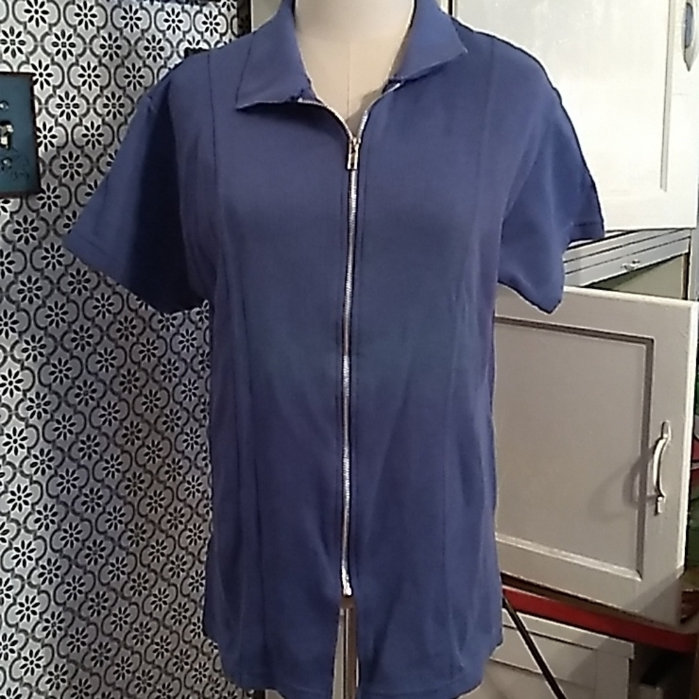 New deadstock blue zipper blouse vintage 1990s Y2K large